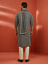 Men's Black Rayon Geometry Thigh Length Kurta Pant Set with Pyjama