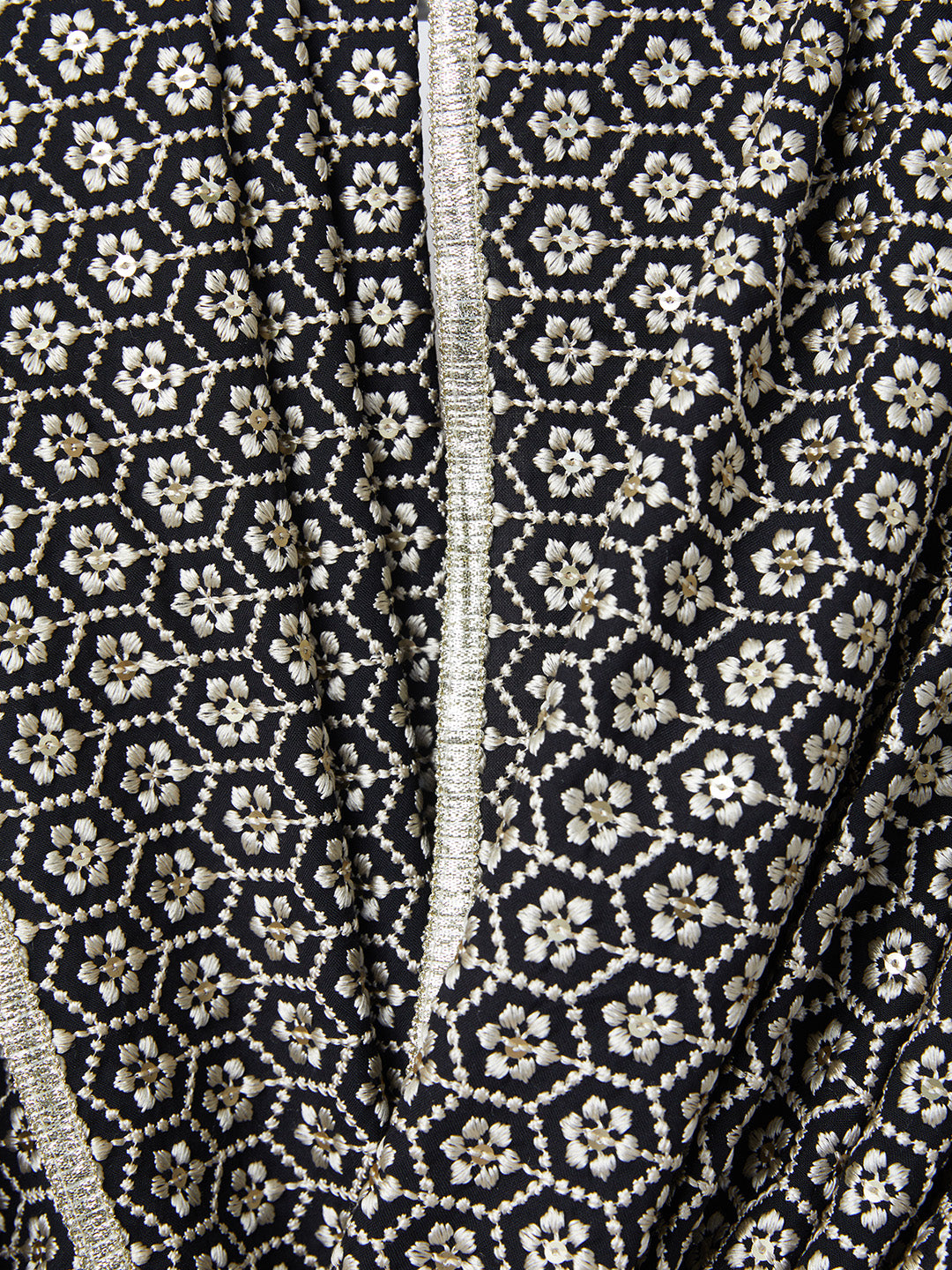 Men's Black Geometric Printed Zari Work Thigh-Length Kurta Dupatta Set with Pyjama