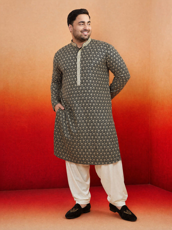 Men Black Rayon Kurta with Patiala Festive Ethnic Wear