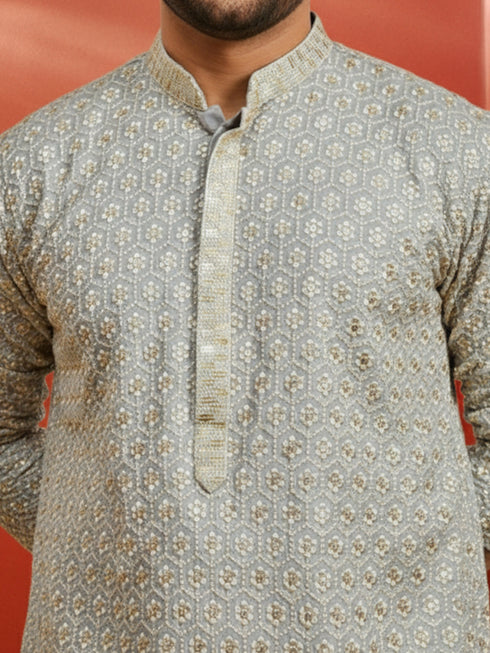 Men's Grey Sequin Kurta