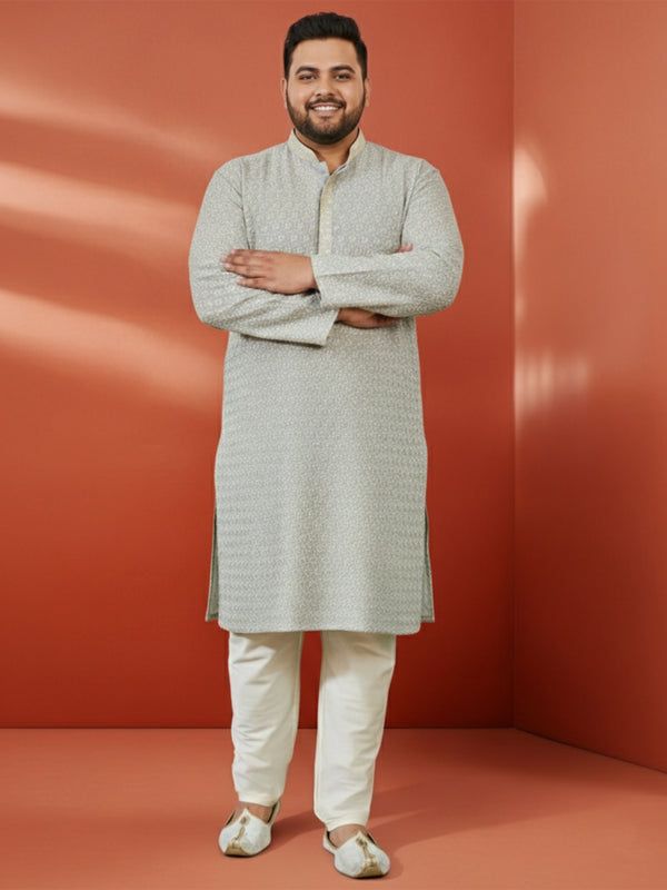 Men's Grey Sequin Kurta with Cream Trousers