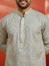 Men's Grey Sequin Kurta with Cream Trousers