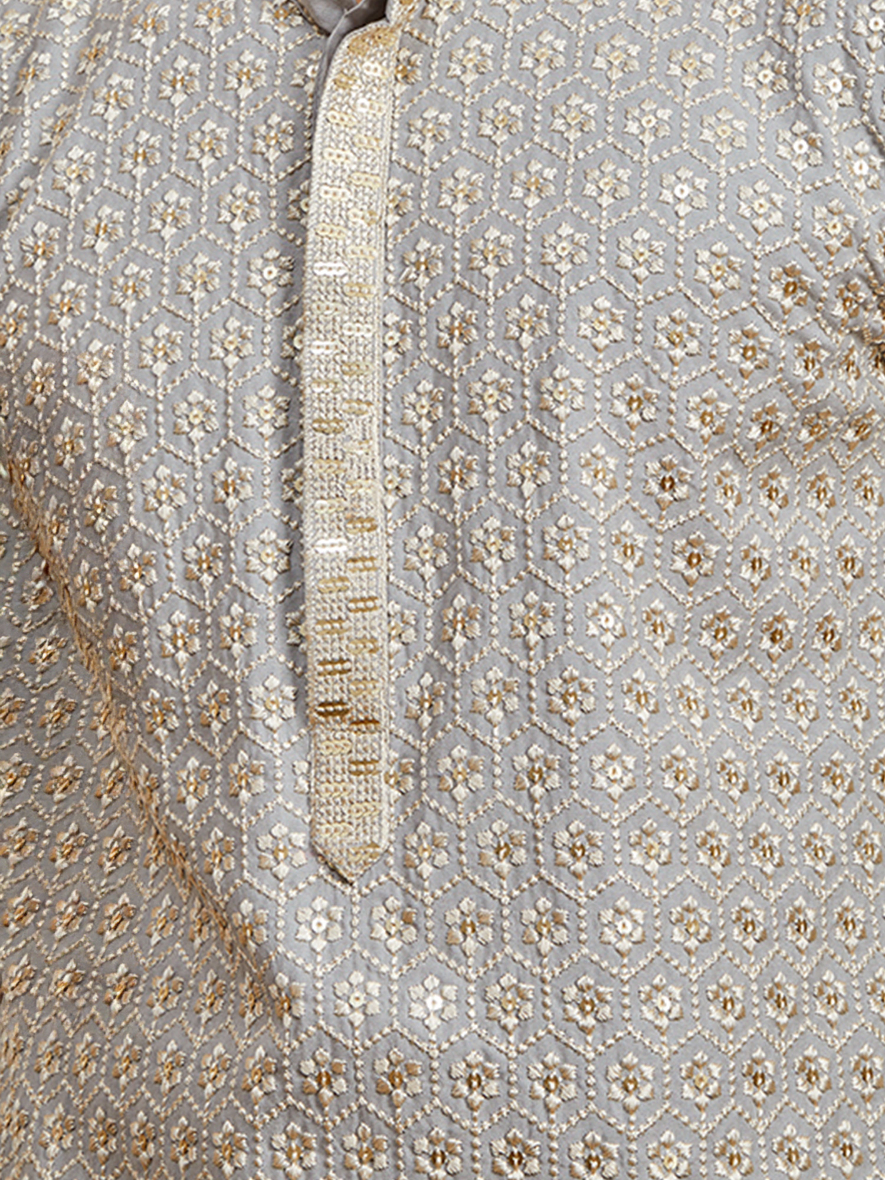 Men's Grey Sequin Kurta with Cream Trousers