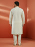 Men's Off White Sequin Embroidered Kurta with Cream Pant