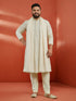 Off-White Rayon Sequin Kurta Dupatta Set for Men