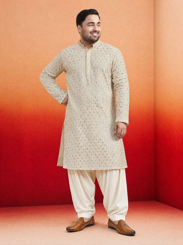 Men Off-White Rayon Kurta with Patiala Festive Ethnic Wear