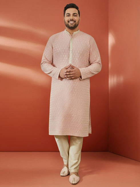 Men's Peach Sequin Kurta