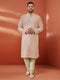 Men's Peach Sequin Embroidered Kurta with Cream Pant
