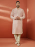 Men's Peach Sequin Embroidered Kurta with Cream Pant