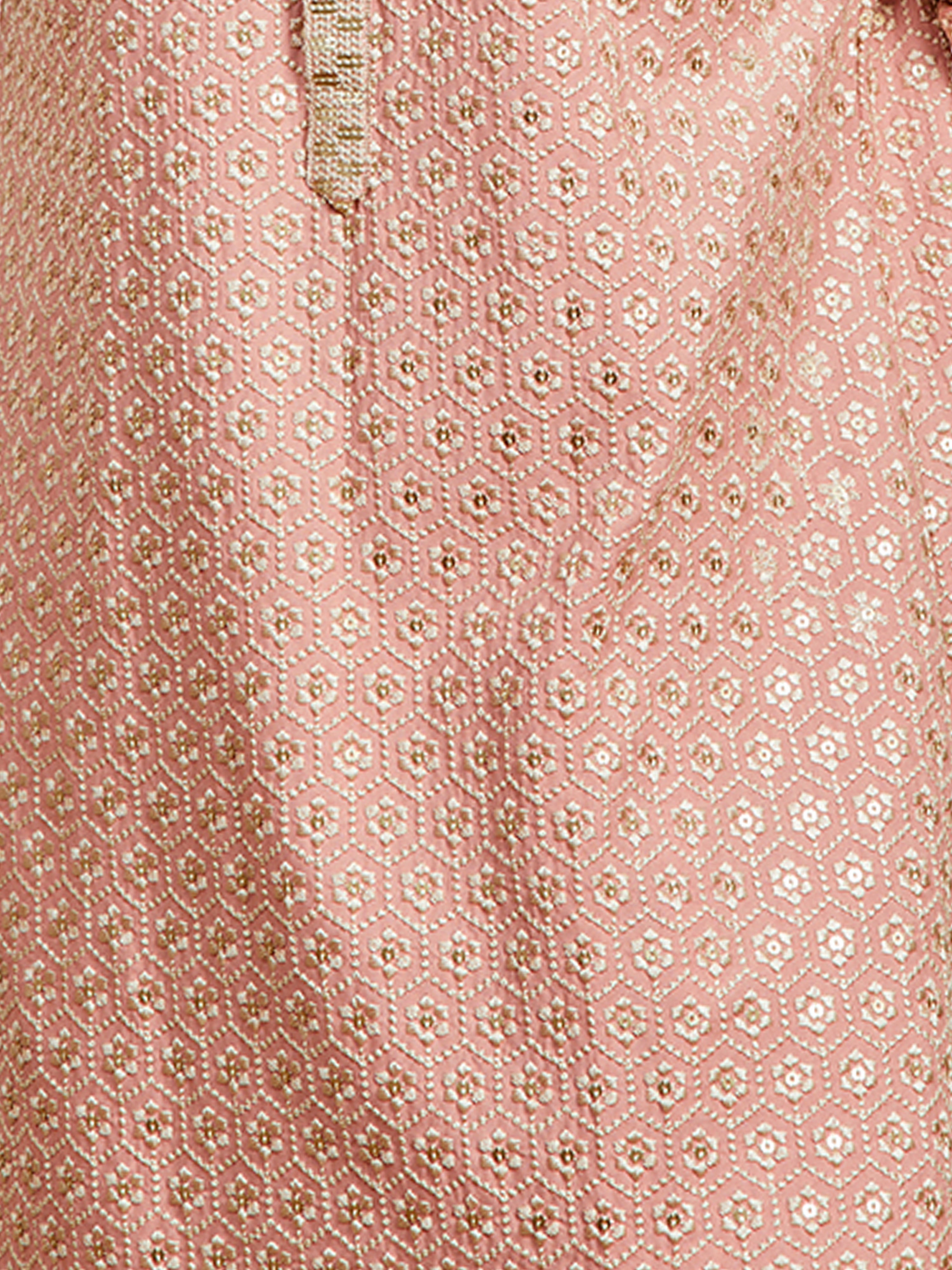 Men's Peach Sequin Embroidered Kurta with Cream Pant