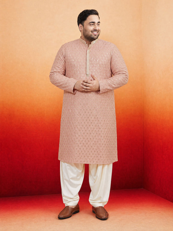 Men Peach Rayon Kurta with Patiala Festive Ethnic Wear