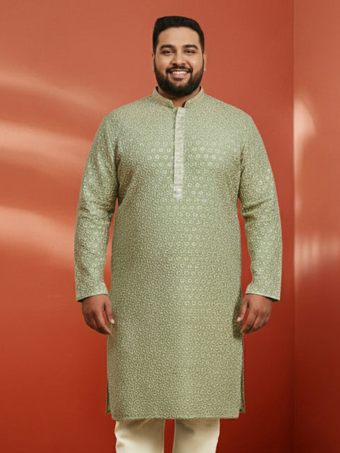 Men's Pista Green Sequin Kurta