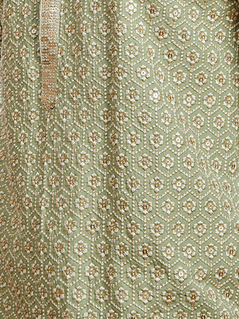 Men's Pista Green Sequin Kurta