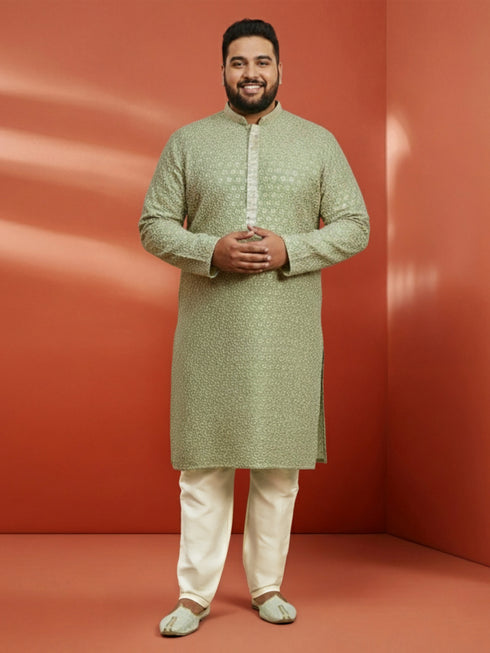 Men's Pista Green Sequin Kurta