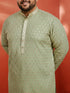 Men's Pista Green Sequin Kurta with Cream Trousers