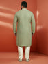 Men's Pista Green Sequin Kurta with Cream Trousers