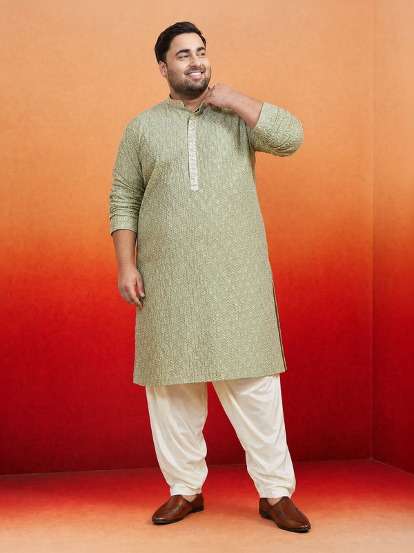 Men Green Rayon Kurta with Patiala Festive Ethnic Wear