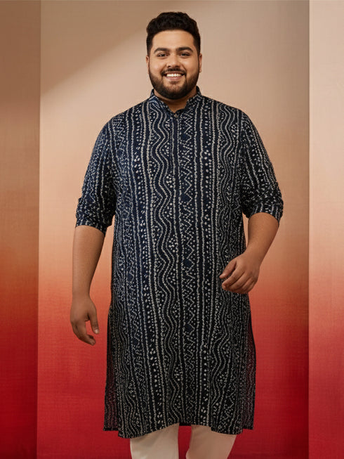 Men's Blue Bandhani Print Kurta