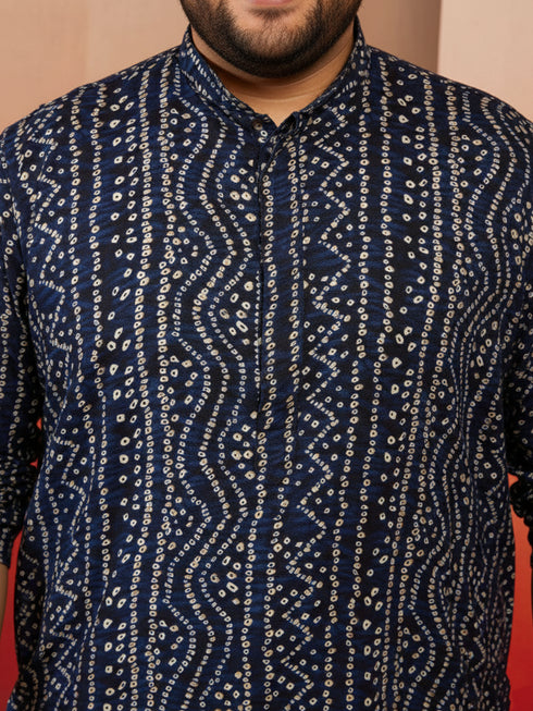 Men's Blue Bandhani Print Kurta
