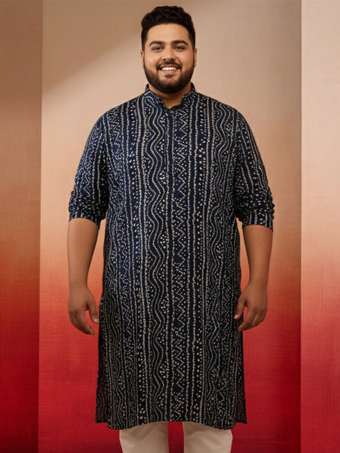 Men's Blue Bandhani Print Kurta