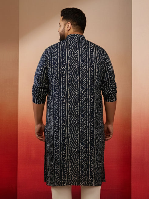 Men's Blue Bandhani Print Kurta