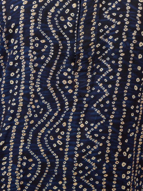 Men's Blue Bandhani Print Kurta