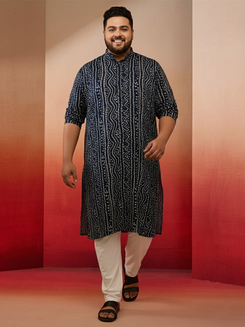 Men's Blue Bandhani Print Kurta