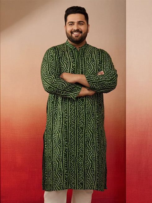 Men's Green Bandhani Kurta