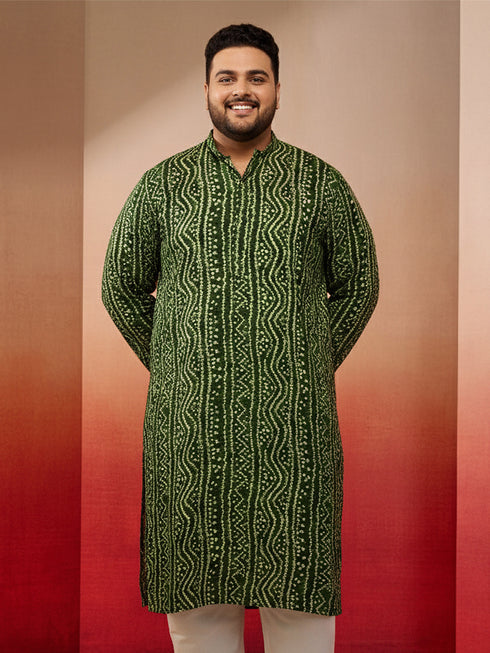Men's Green Bandhani Kurta