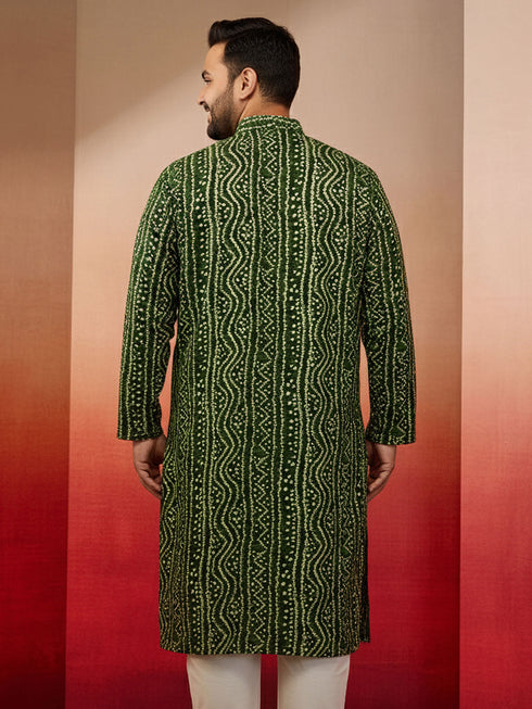 Men's Green Bandhani Kurta