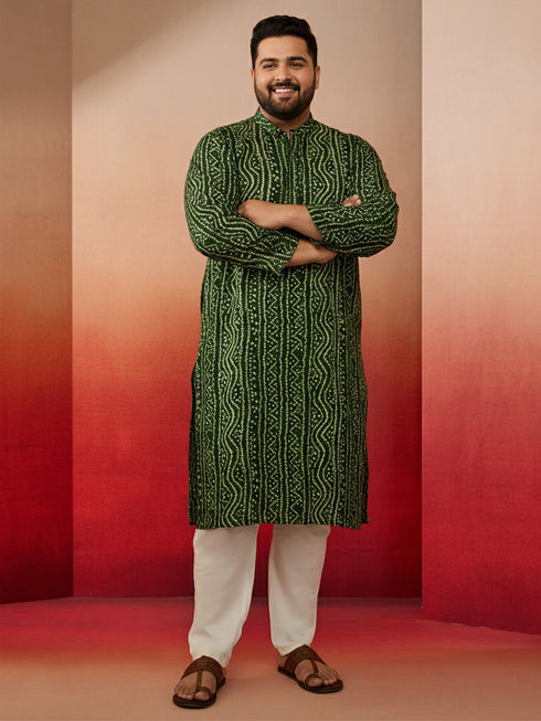 Men's Green Bandhani Kurta