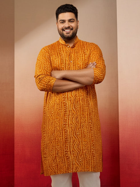 Men's Mustard Bandhani Kurta