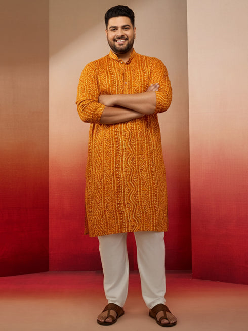 Men's Mustard Bandhani Kurta