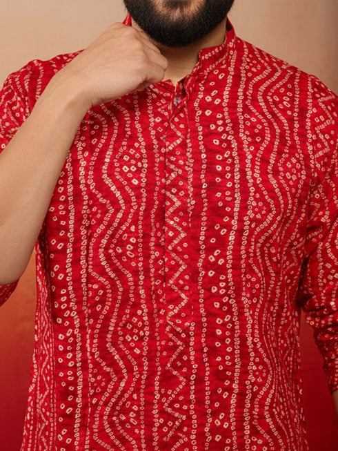Men's Red Bandhani Kurta