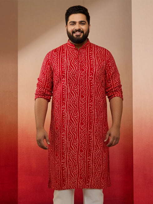 Men's Red Bandhani Kurta
