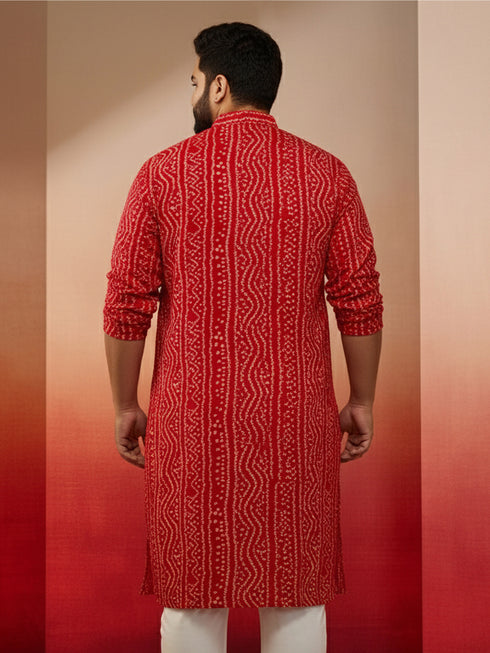 Men's Red Bandhani Kurta