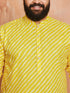 Men's Yellow Cotton Lehariya Print Kurta with Cream Pyjama Set
