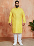 Men's Yellow Cotton Lehariya Print Kurta with Cream Pyjama Set