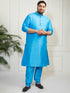 Plus Men's Aqua Silk Blend Kurta Pyjama Set