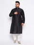Men's Plus Size Black Cotton Silk Blend Kurta And Cream Pyjama Set