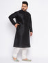 Men's Plus Size Black Cotton Silk Blend Kurta And Cream Pyjama Set