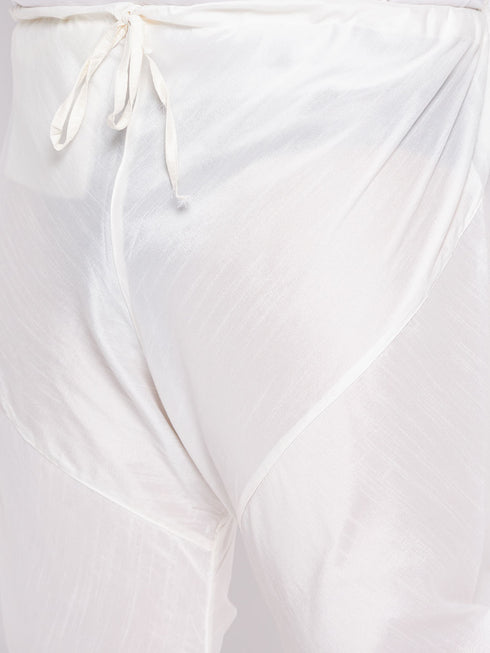 Men's Plus Size Black Cotton Silk Blend Kurta And Cream Pyjama Set