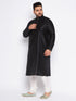 Men's Plus Size Black Cotton Silk Blend Kurta And Cream Pyjama Set