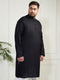 Plus Men's Black Cotton Linen Kurta