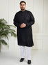 Plus Men's Black Cotton Linen Kurta Pyjama Set