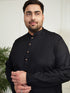Plus Men's Black Cotton Linen Kurta Pyjama Set