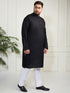Plus Men's Black Cotton Linen Kurta Pyjama Set