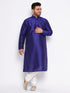 Men's Plus Size Dark Blue Silk Blend Kurta And White Pyjama Set