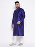 Men's Plus Size Dark Blue Silk Blend Kurta And White Pyjama Set