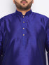 Men's Plus Size Dark Blue Silk Blend Kurta And White Pyjama Set